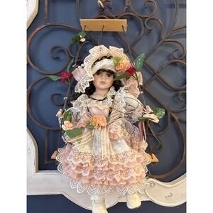 Goldenvale Collection Mary Porcelain Doll on Swing Limited Edition 15 Inch Pink
